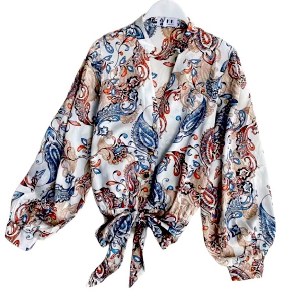 Never Land design by korea Loose V-neck Chiffon Shirt Temperament Bowknot Small - Picture 5 of 7